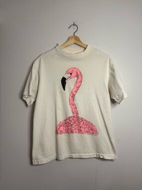 Vintage 1990 Pink Flamingo Graphic Nature T-shirt Large